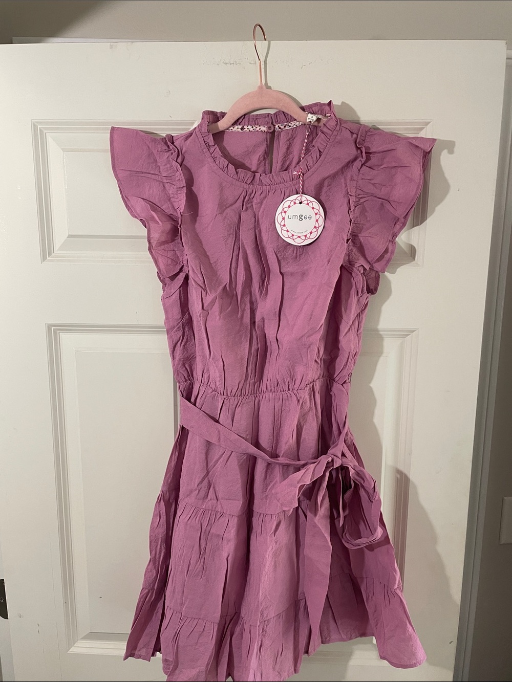 Umgee Mauve Ruffle Sleeve Tiered Mini Dress